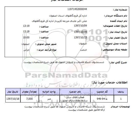 استعلام, شستشوی شبکه فاضلاب و لایروبی منهول ها 
