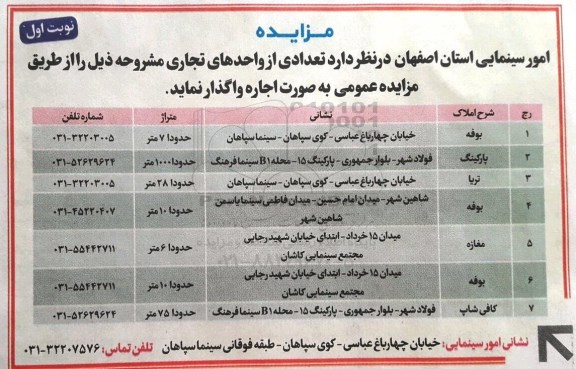 مزایده , مزایده تعدادی از واحدهای تجاری