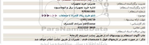 استعلام    تابلو طرح ریتال همراه با متعلقات  