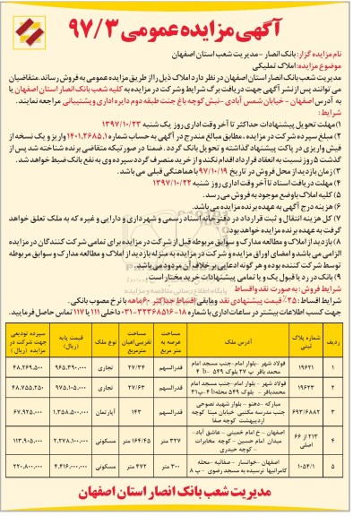 مزایده , مزایده املاک تملیکی