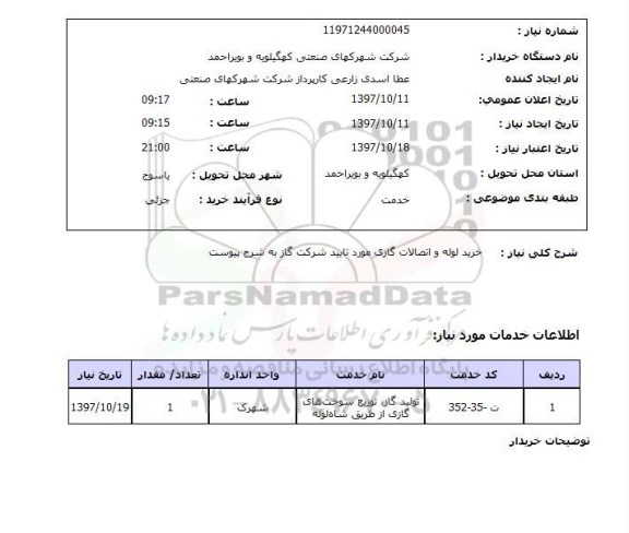 استعلام, استعلام خرید لوله و اتصالات گازی...