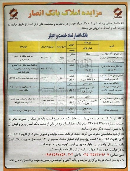 مزایده ،مزایده فروش تعدادی از املاک مازاد کاربری مسکونی و تجاری 