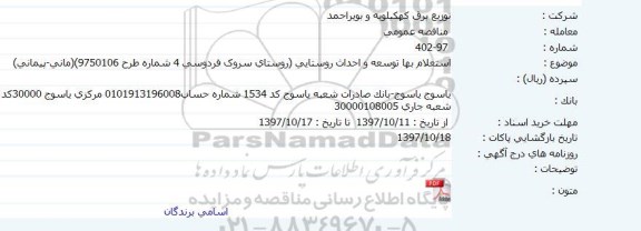 استعلام بها, استعلام بها توسعه و احداث روستایی 