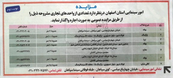 مزایده , مزایده تعدادی از واحدهای تجاری - نوبت دوم