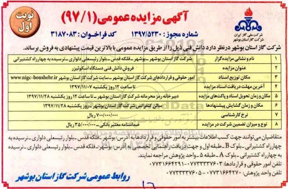 مزایده ،مزایده فروش دانش فنی دستگاه