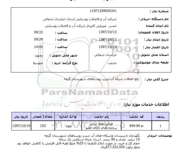 استعلام, استعلام رفع اتفاقات شبکه آب شرب