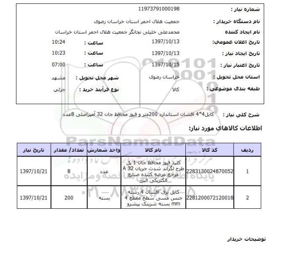 استعلام, استعلام   کابل 4*4 افشان استاندارد 200 متر ...