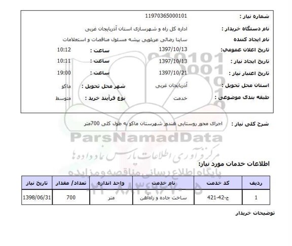 استعلام, استعلام اجرای محور روستایی هندور