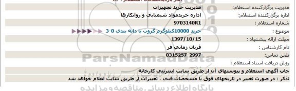 استعلام خرید 10000 کیلوگرم گروت