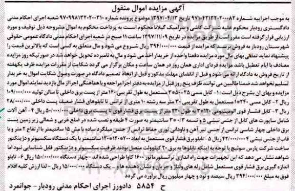 مزایده, مزایده کابل مسی ...