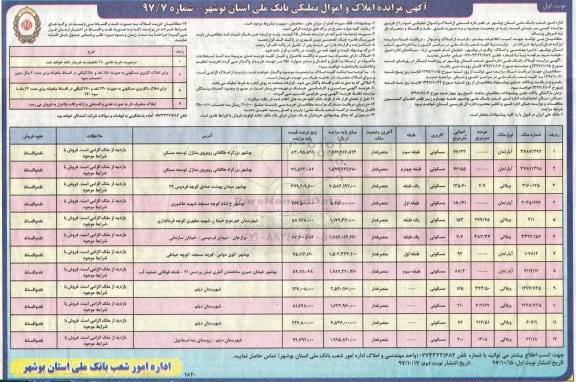 مزایده, مزایده فروش املاک و اموال تملیکی کاربری مسکونی 