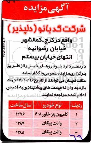 مزایده, مزایده فروش خودروهای ...