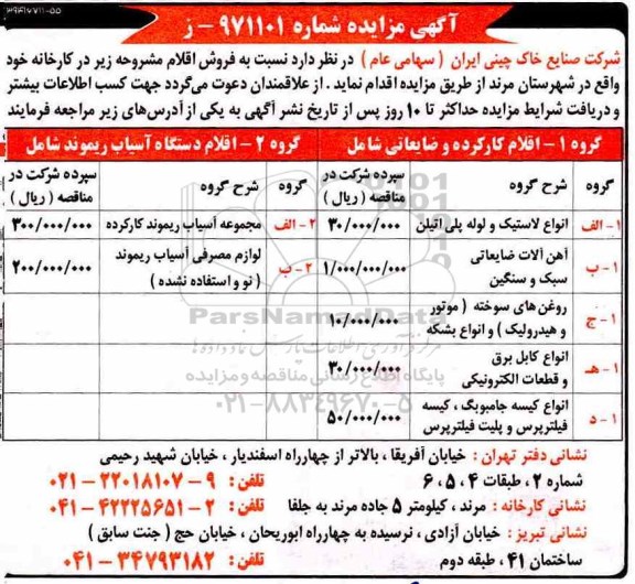 مزایده, مزایده فروش اقلام