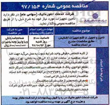 مناقصه ,مناقصه تامین و تحویل 18 قلم تجهیزات اشنایدر 