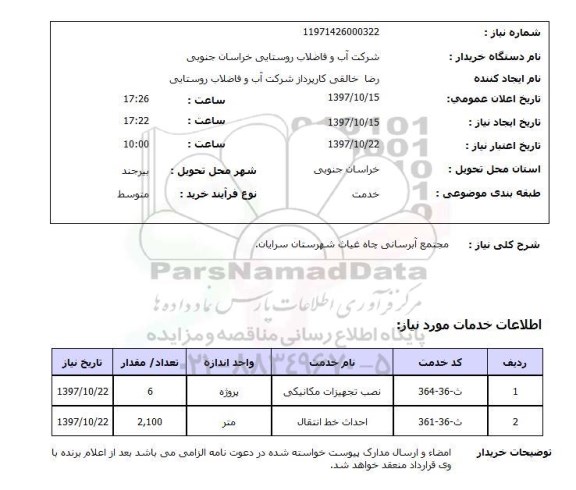 استعلام, مجتمع آبرسانی چاه غیاث 