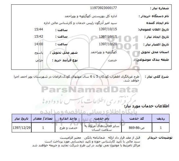 استعلام, طرح غربالگری اضطراب کودکان 5 تا 6 سال مهدهای کودک