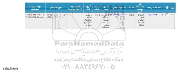 مزایده ، مزایده فروش یک دستگاه خودرو نیسان