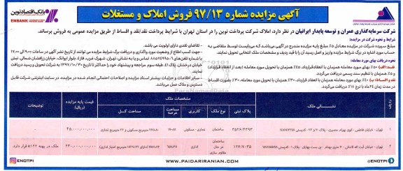 مزایده,  مزایده فروش املاک و مستغلات در استان تهران  