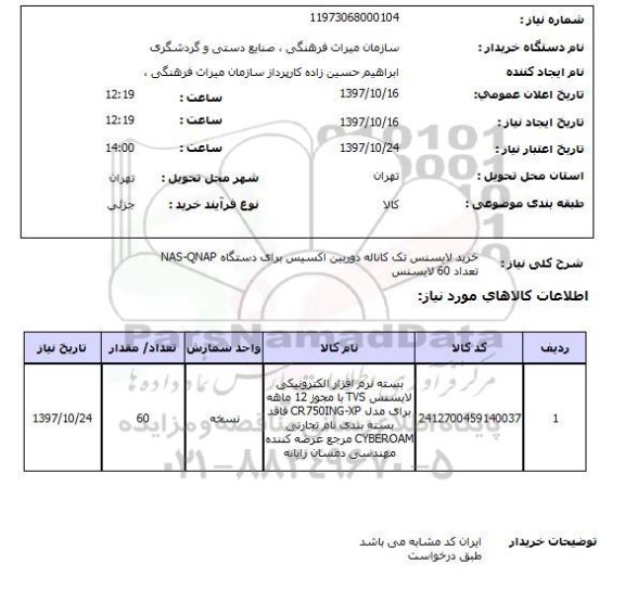 استعلام, خرید لایسنس تک کاناله دوربین اکسیس