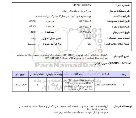 استعلام, کارتهای مخابراتی یدکی تجهیزات PDH LOOP دیسپاچینگ و مخابرات