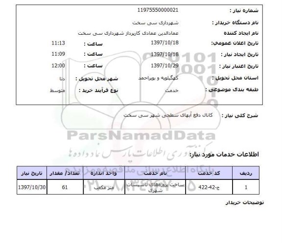 استعلام ,استعلام کانال دفع آبهای سطحی شهر 