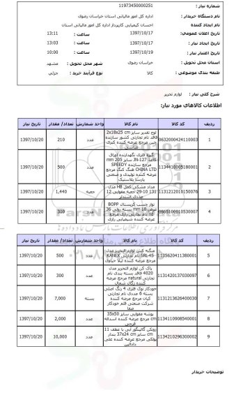 استعلام,استعلام لوازم تحریر