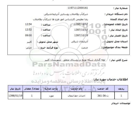 استعلام; استعلام لوله گذاری شبکه توزیع...