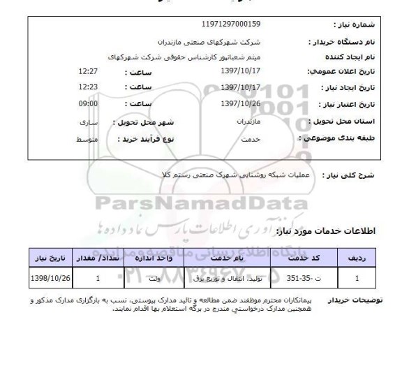 استعلام, استعلام عملیات شبکه روشنایی  ...