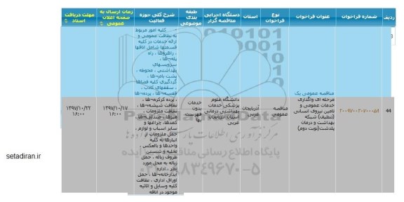 مناقصه عمومی , مناقصه  واگذاری خدمات عمومی تامین نیروی انسانی 