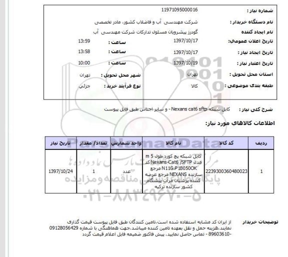 استعلام, استعلام کابل شبکه nexans cat6 sftp  ...