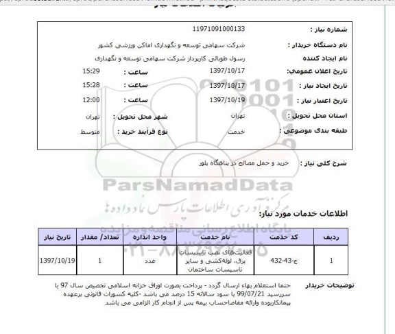 استعلام, خرید و حمل مصالح 