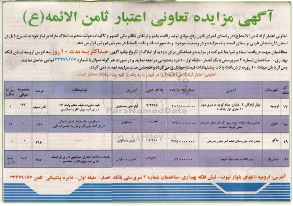 آگهی مزایده ، مزایده فروش املاک مسکونی و تجاری