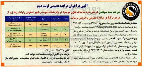 مزایده, مزایده ضایعات آهن و ... - نوبت دوم