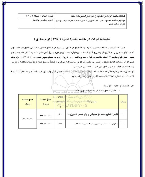 دعوتنامه خرید تابلو 4 کنتوره خیابانی کامپوزیت 