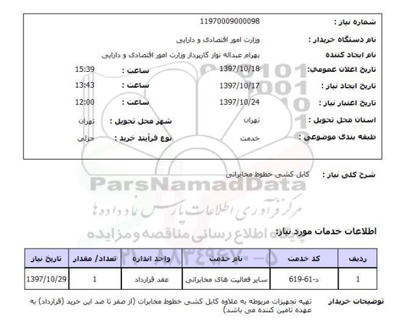 استعلام,استعلام کابل کشی خطوط مخابراتی