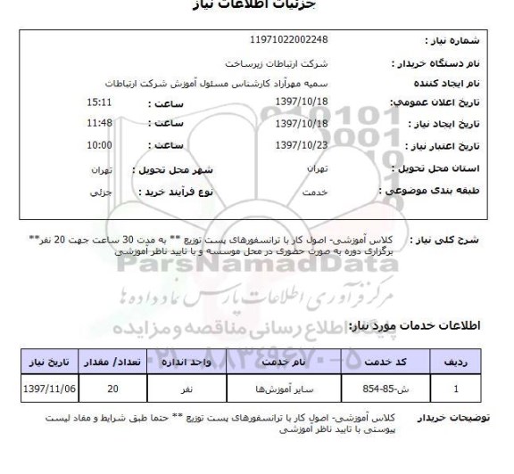استعلام, کلاس آموزشی 