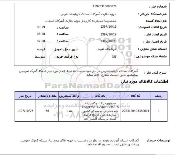 استعلام, استعلام تهیه اقلام مورد نیاز...