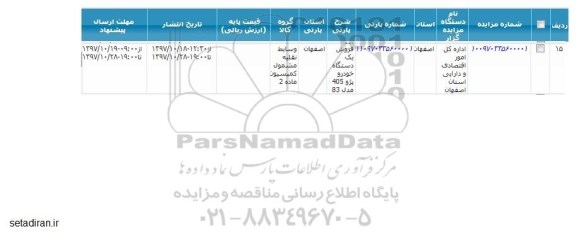 مرایده فروش یک دستگاه خودرو پژو
