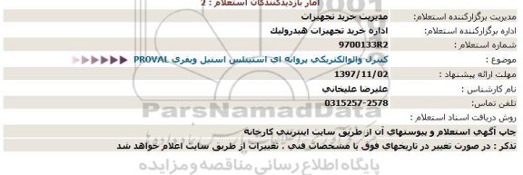 استعلام , استعلام کنترل والو الکتریکی پروانه ای استینلس استیل ویفری PROVAL 