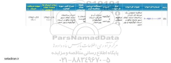 مناقصه عمومی, مناقصه عمومی احداث ساختمان اداری آبفای