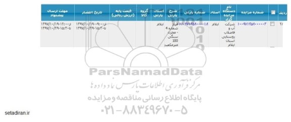 مزایده، مزایده مخزن سنگی 100 متر مکعبی