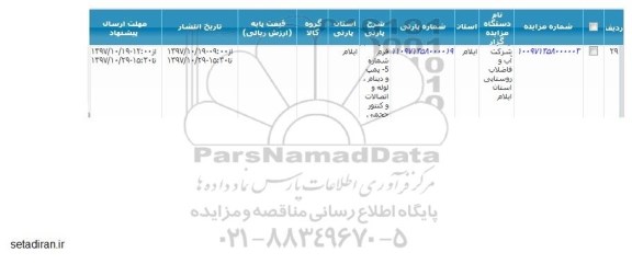 مزایده، مزایده پمپ و دینام، لوله و اتصالات و کنتور حجمی 