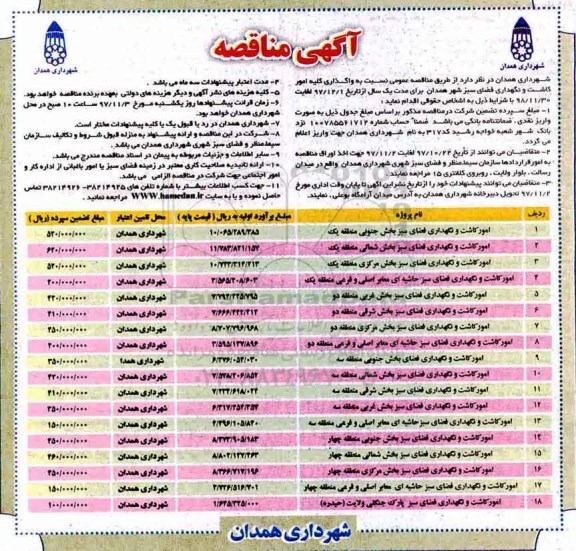 مناقصه واگذاری کلیه امور کاشت و نگهداری فضای سبز ...