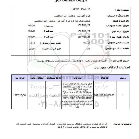 استعلام, خریداری قطعات کابین و لوازم یدکی آسانسور 
