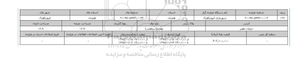 مزایده,مزایده مغازه عرصه 13.9