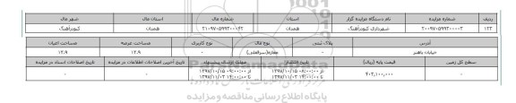 مزایده,مزایده مغازه عرصه 13.9
