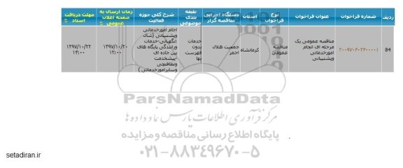 مناقصه انجام امور خدماتی و پشتیبانی