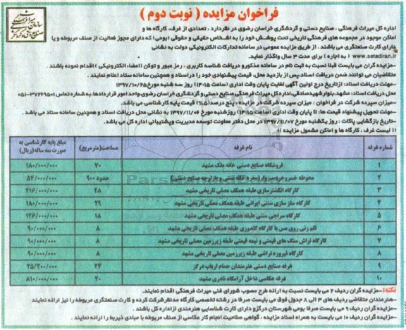 فراخوان مزایده , مزایده تعدادی از غرف ، کارگاهها و اماکن - نوبت دوم