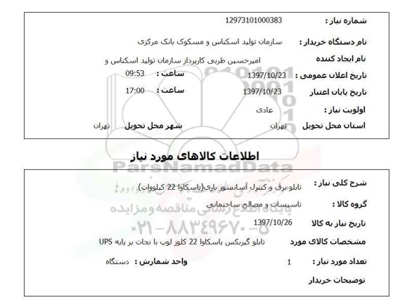استعلام, استعلام تابلو برق و کنترل آسانسور