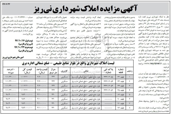 مزایده،مزایده فروش املاک کاربری مسکونی نوبت دوم
